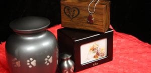 group of pet urns and keepsakes