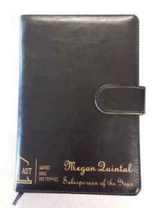 laser engraved leatherette journal -- this is not embossed, we do not do embossing